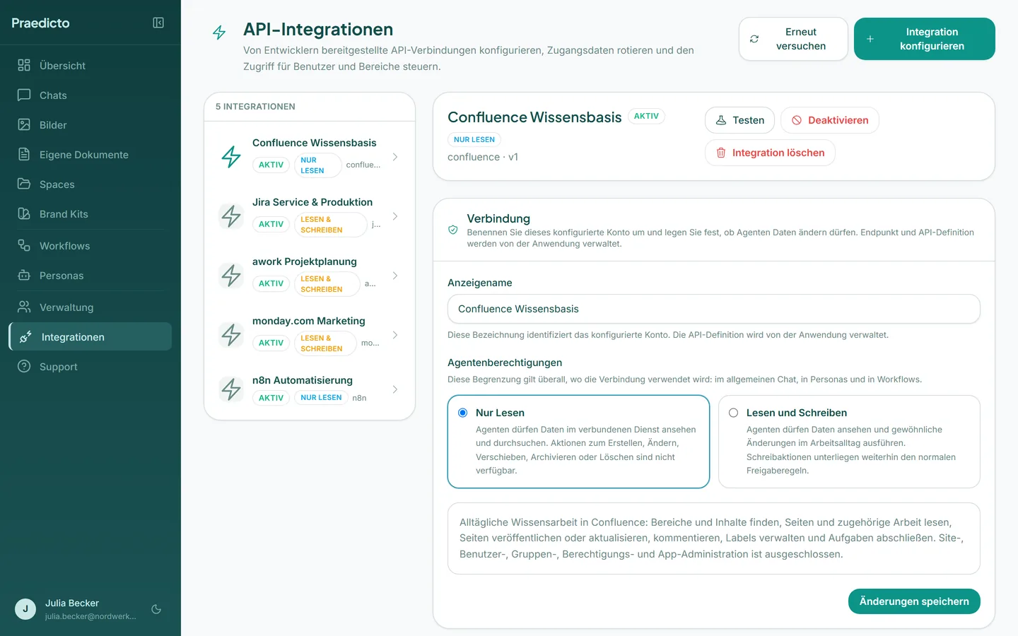Übersicht der Integrationen mit monday.com, Jira, Confluence, awork und n8n